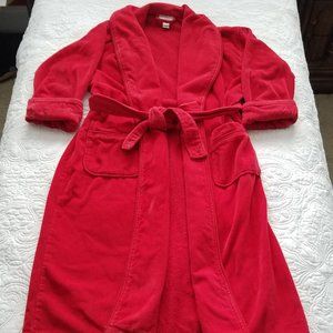 Intimate Essentials Long Heavy Bath Robe Tie Waist pockets Red Womens Small